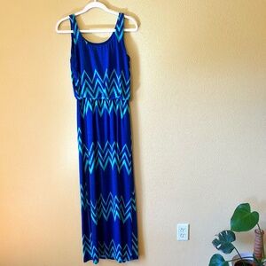 Pixley Blue/Aqua Lined Bodice Sleeveless Rayon Blend Maxi Women's Dress Sz Small